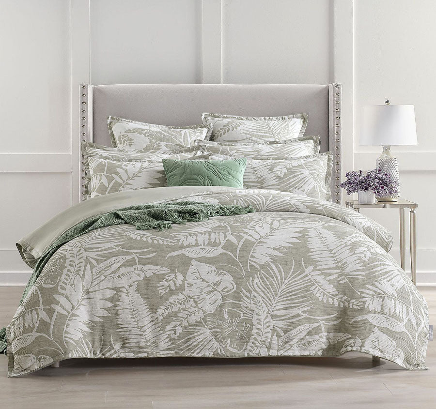 Palm Tree Quilt Cover Set Range Sage Green Manchester Warehouse