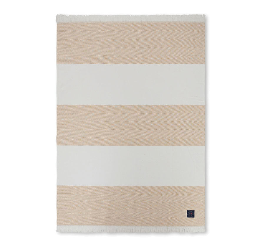 Herringbone Stripe 130x170cm Throw Rug Oat and White Manchester Warehouse