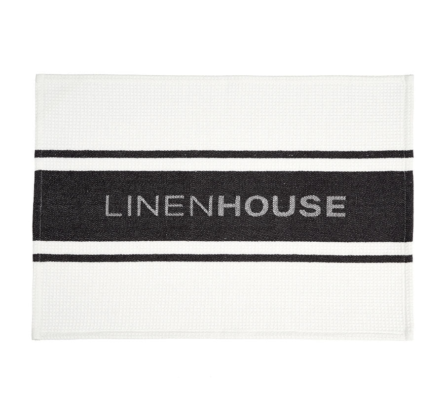 Linen House Logo Tea Towel Black Manchester Warehouse