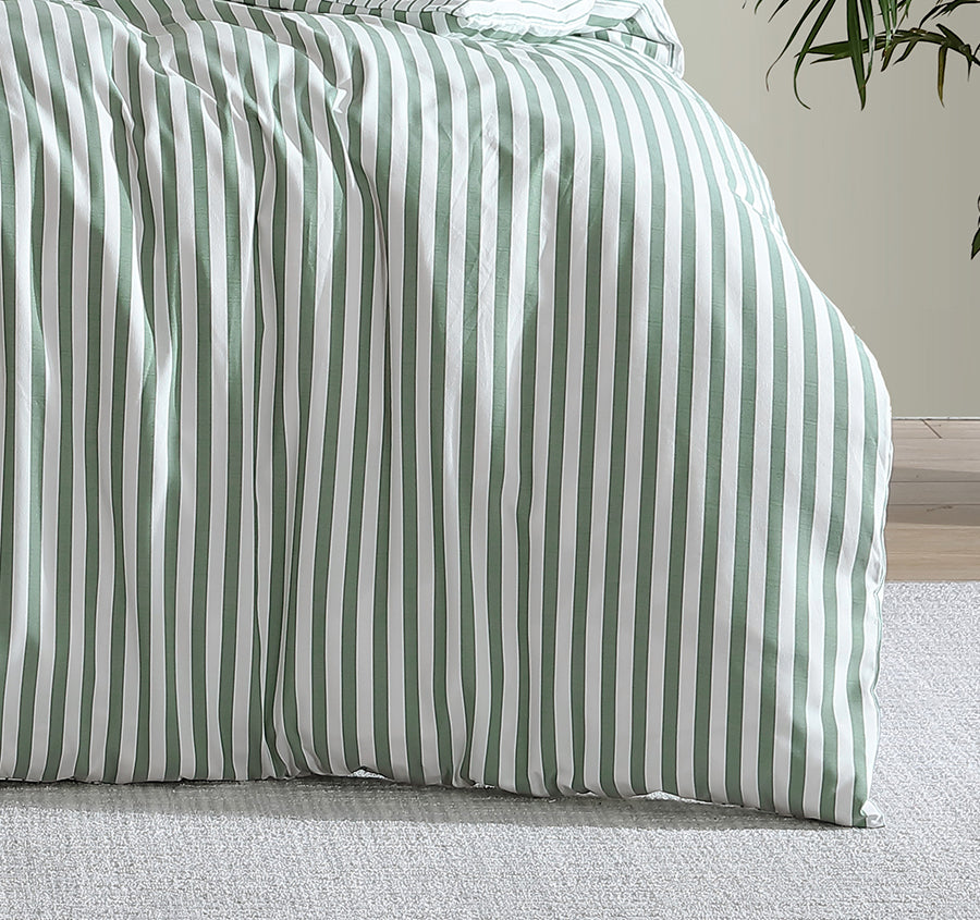 Frankie Stripe Quilt Cover Set Range Sage
