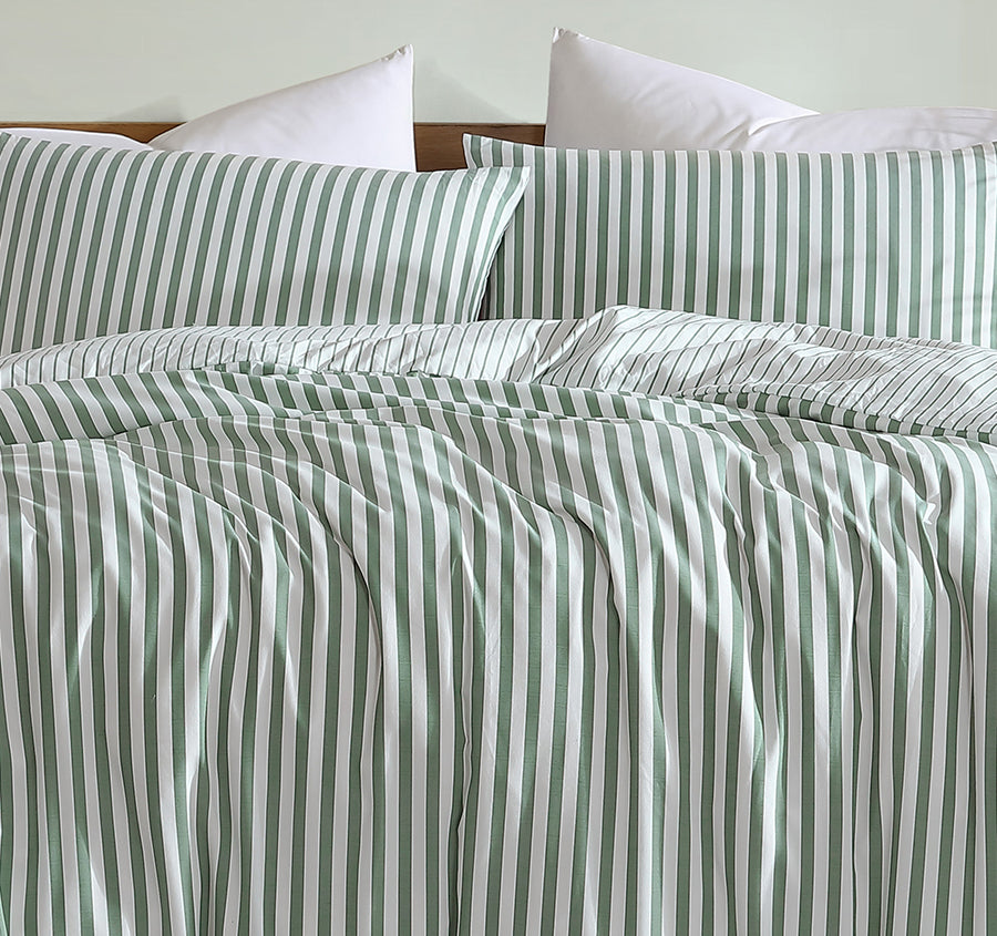 Frankie Stripe Quilt Cover Set Range Sage
