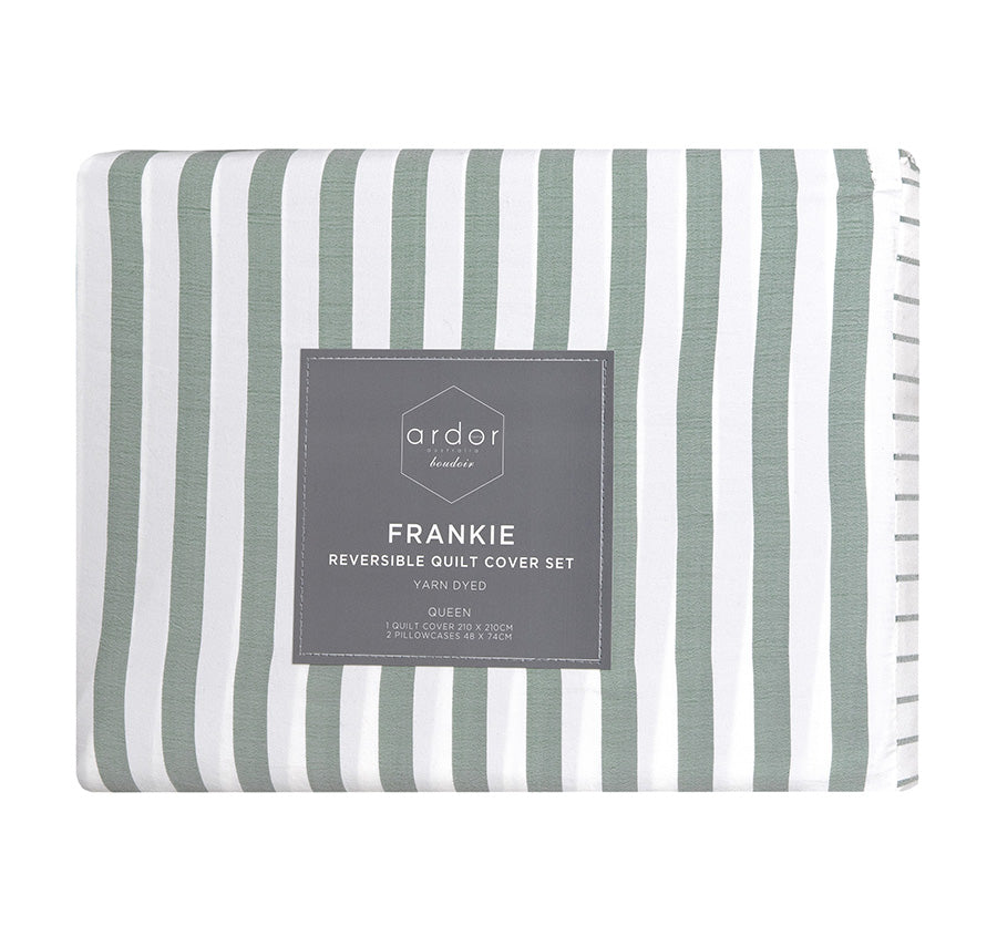 Frankie Stripe Quilt Cover Set Range Sage