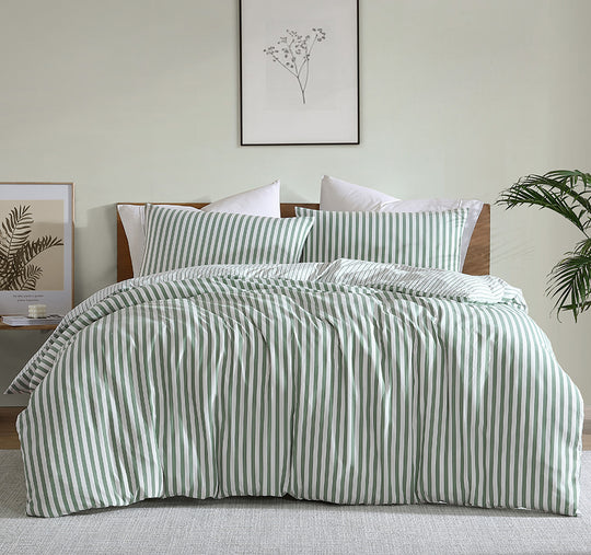 Frankie Stripe Quilt Cover Set Range Sage