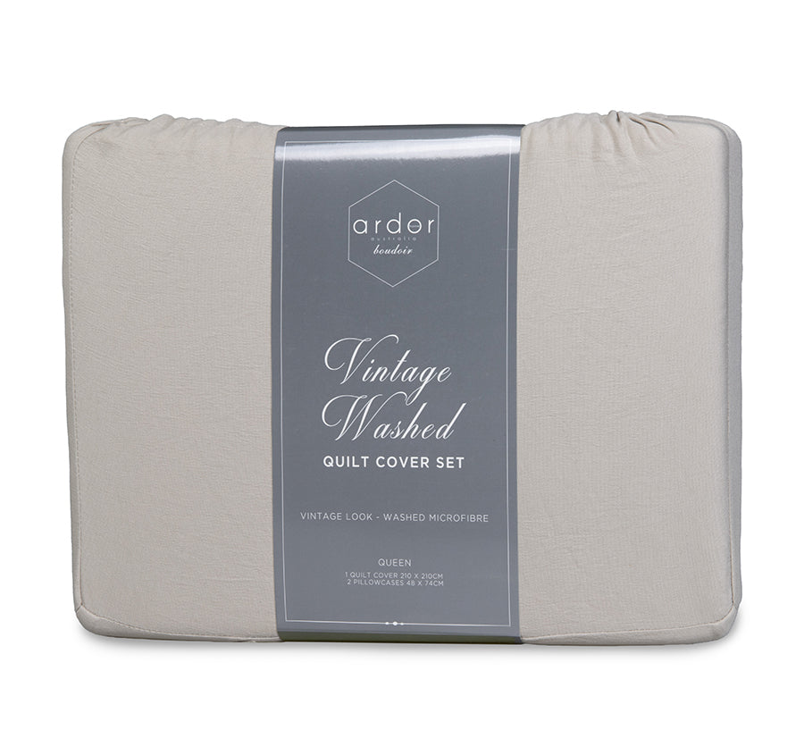 Vintage Washed Quilt Cover Set Range Grey