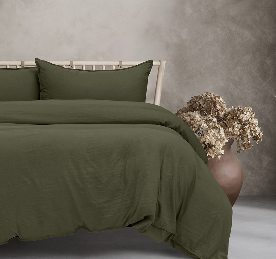 Vintage Washed Quilt Cover Set Range Khaki