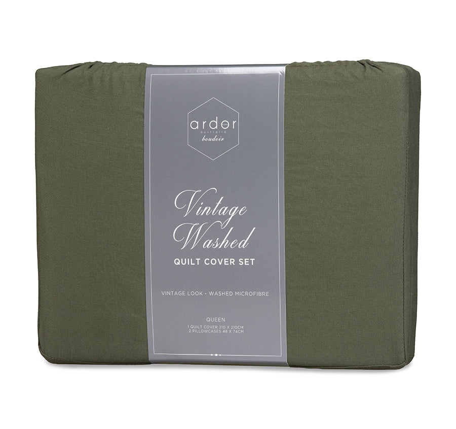 Vintage Washed Quilt Cover Set Range Khaki