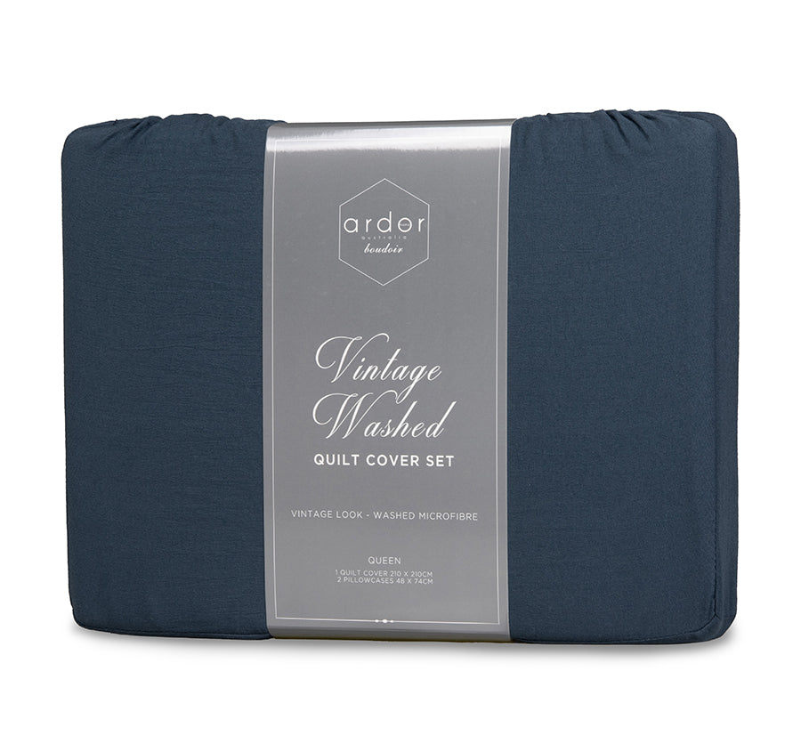 Vintage Washed Quilt Cover Set Range Navy