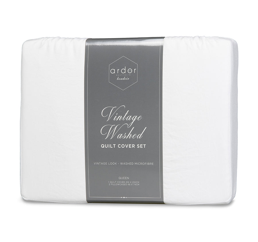 Vintage Washed Quilt Cover Set Range White