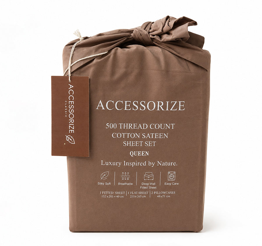 Belle 500TC Cotton Sateen Sheet Set Range Cinnamon Earth