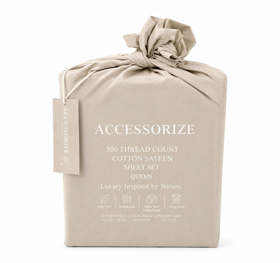 Belle 500TC Cotton Sateen Sheet Set Range Desert Sand