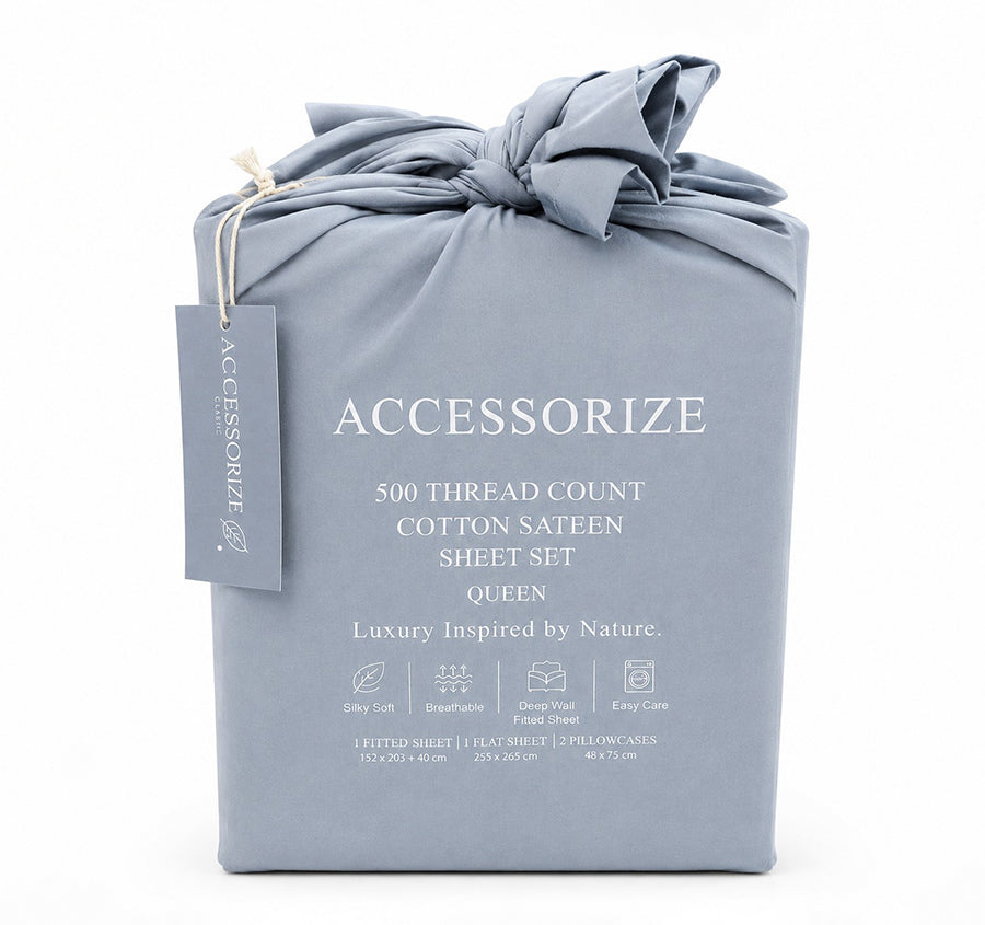 Belle 500TC Cotton Sateen Sheet Set Range Ocean Mist