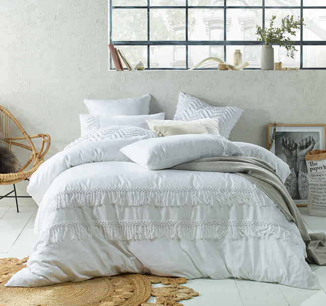 Boho Tassel Quilt Cover Set Range White