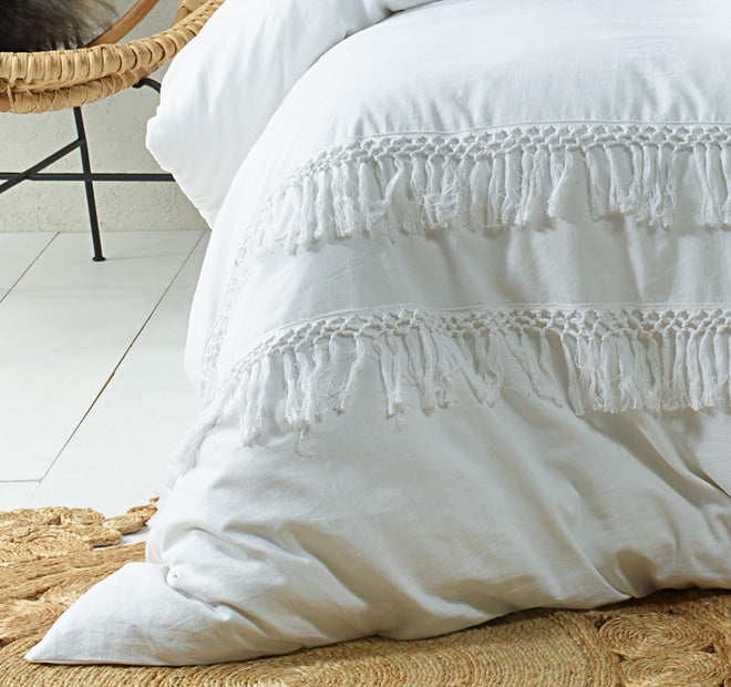 Boho Tassel Quilt Cover Set Range White