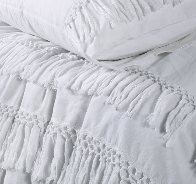Boho Tassel Quilt Cover Set Range White