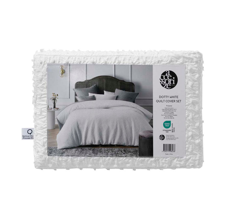 Dotty Quilt Cover Set Range White