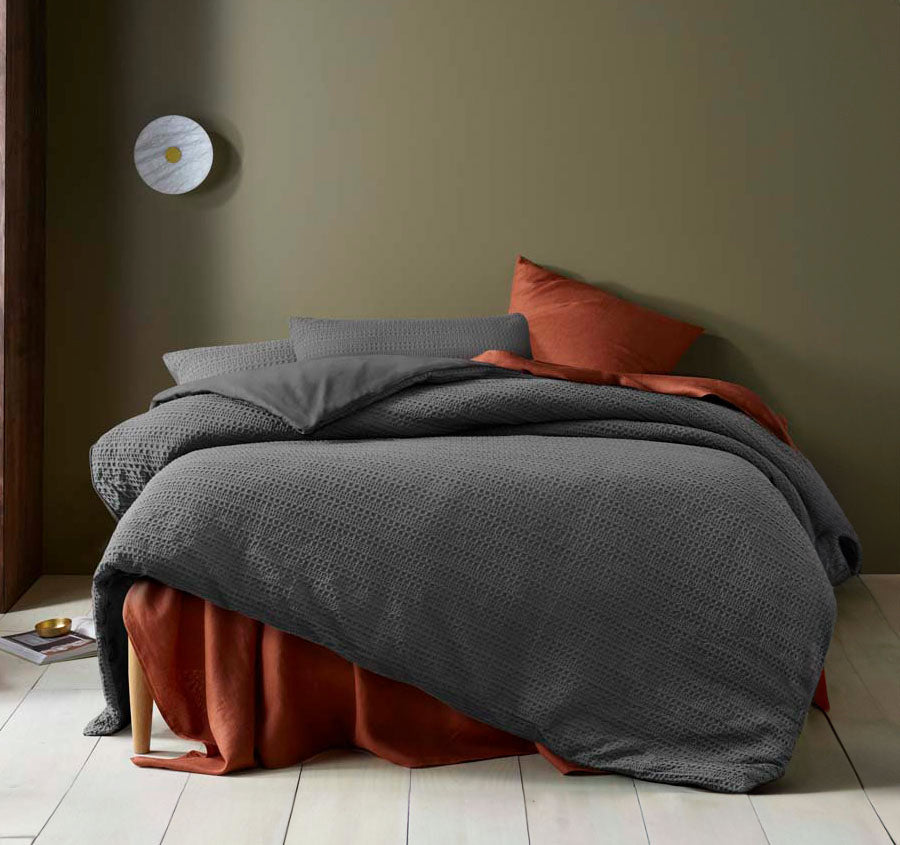 Soho Waffle Quilt Cover Set Range Dark Grey