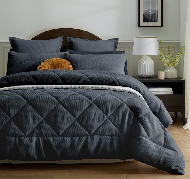Waffle Stripe Comforter Set Range Slate