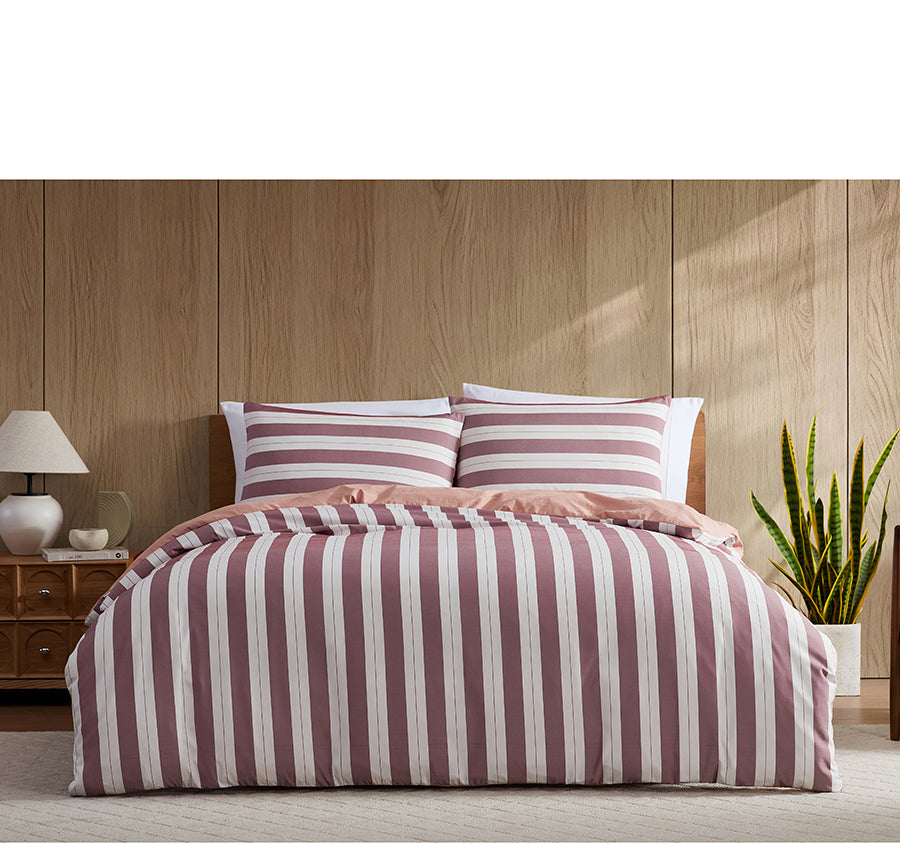 Eadie Stripe Quilt Cover Set Range Maroon