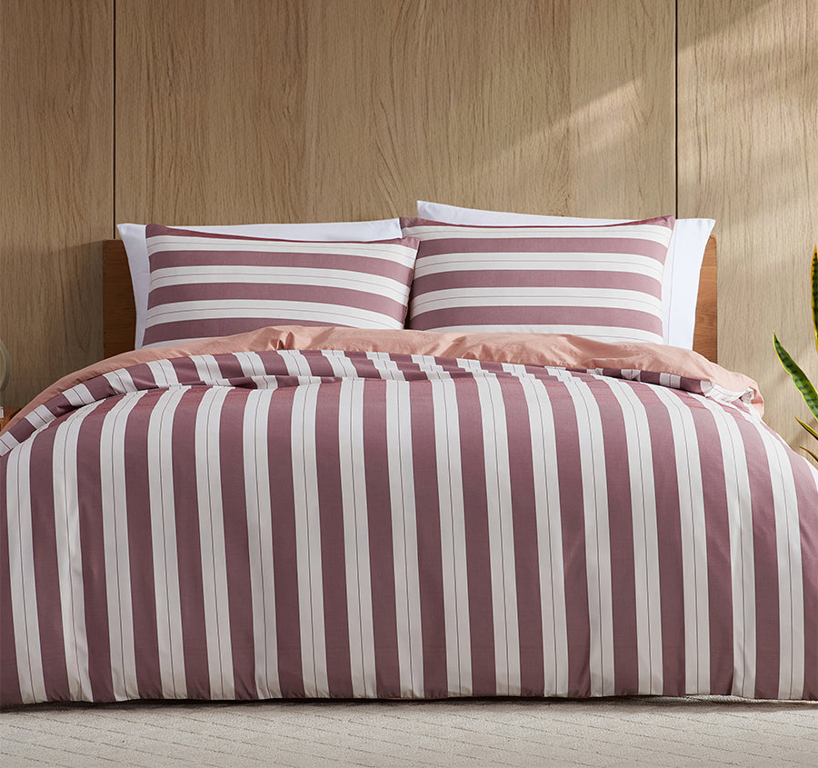 Eadie Stripe Quilt Cover Set Range Maroon