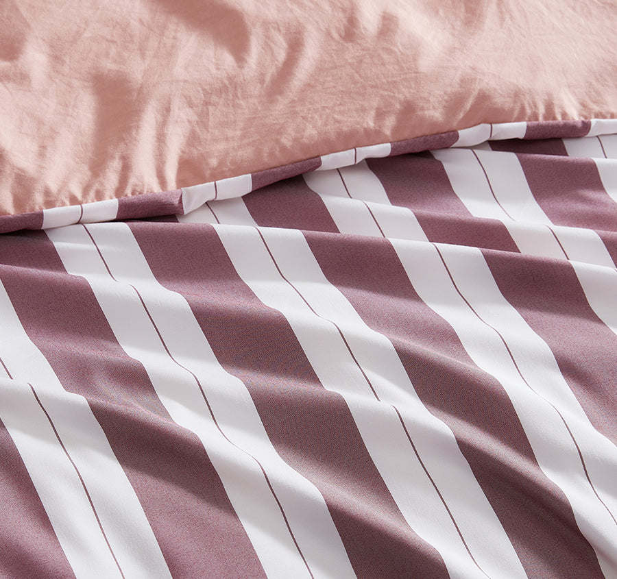 Eadie Stripe Quilt Cover Set Range Maroon