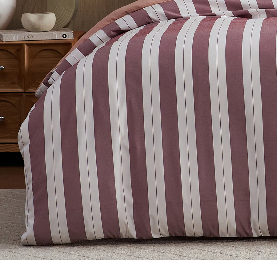 Eadie Stripe Quilt Cover Set Range Maroon