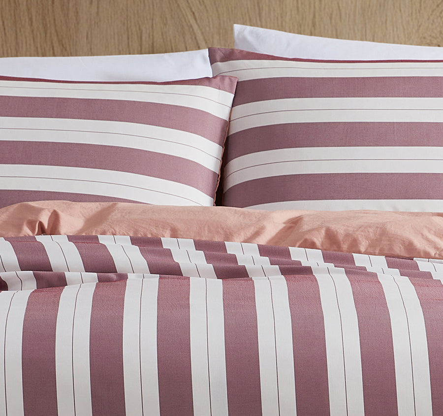 Eadie Stripe Quilt Cover Set Range Maroon