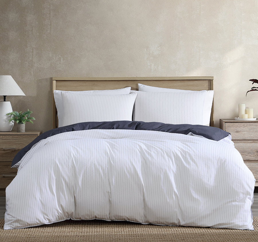 Khan Stripe Quilt Cover Set Range Indigo