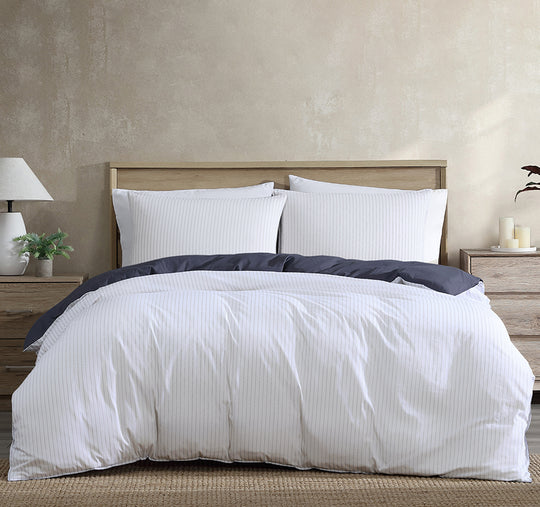 Khan Stripe Quilt Cover Set Range Indigo
