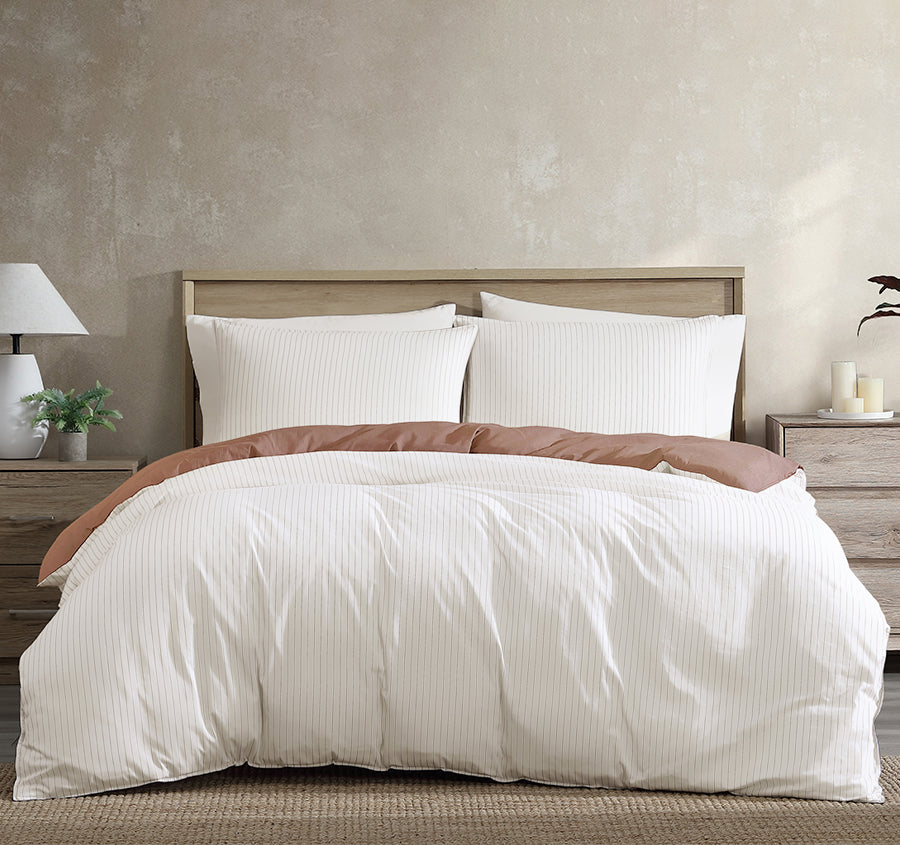 Khan Stripe Quilt Cover Set Range Mocha