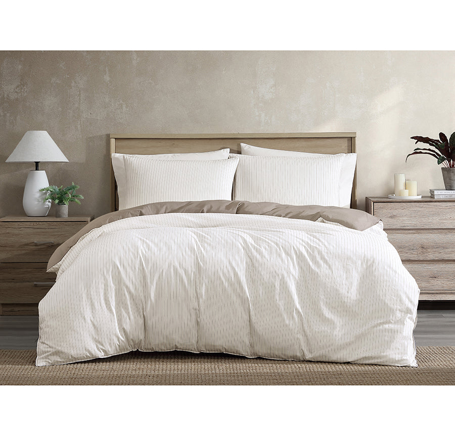 Khan Stripe Quilt Cover Set Range Stone