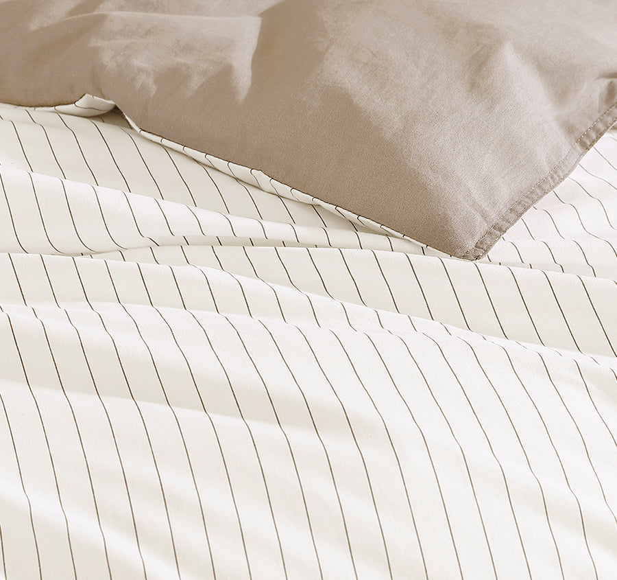 Khan Stripe Quilt Cover Set Range Stone