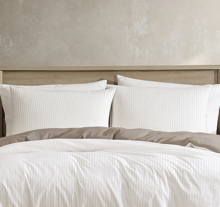 Khan Stripe Quilt Cover Set Range Stone