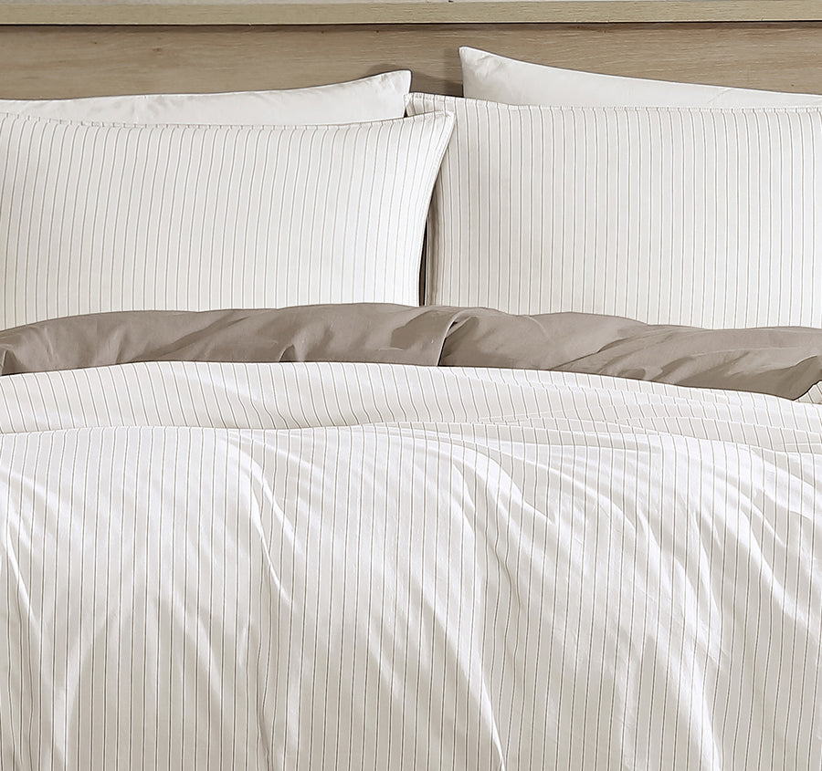 Khan Stripe Quilt Cover Set Range Stone