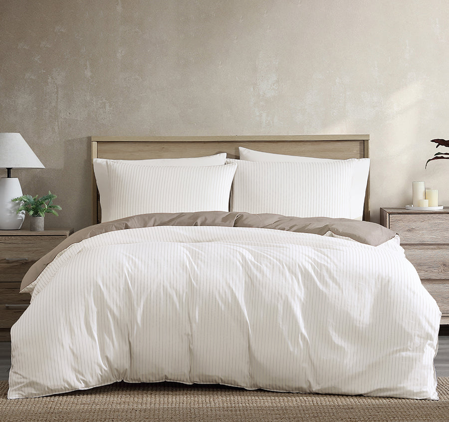 Khan Stripe Quilt Cover Set Range Stone