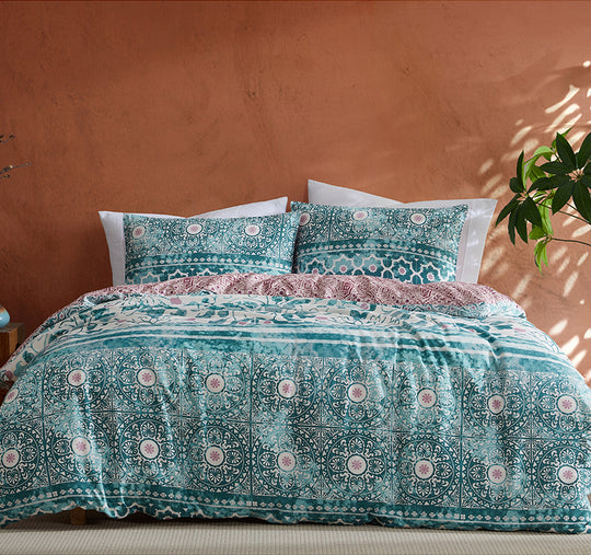 Lisbon Quilt Cover Set Range Teal