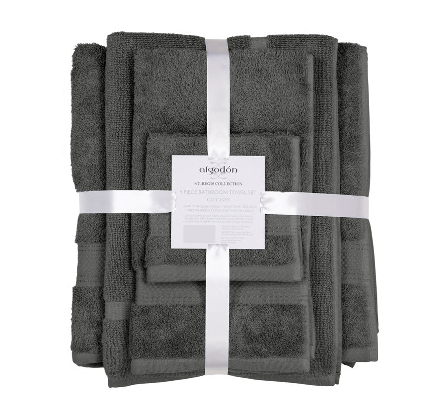 St Regis 5 Piece 600GSM Cotton Towel Set Charcoal