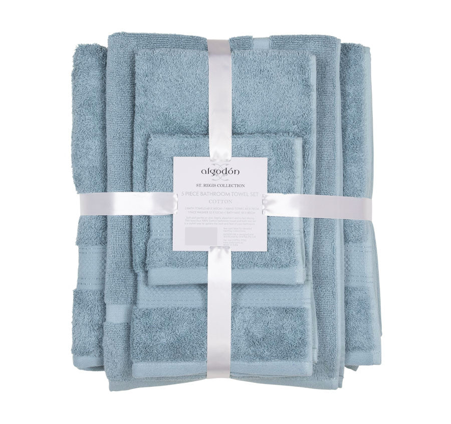 St Regis 5 Piece 600GSM Cotton Towel Set Mist