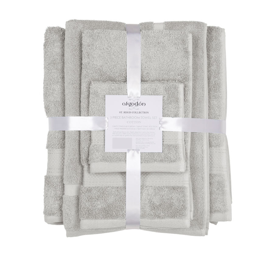 St Regis 5 Piece 600GSM Cotton Towel Set Silver