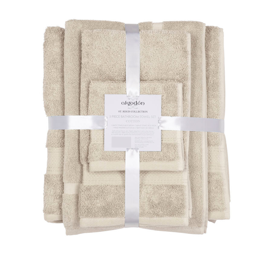 St Regis 5 Piece 600GSM Cotton Towel Set Stone