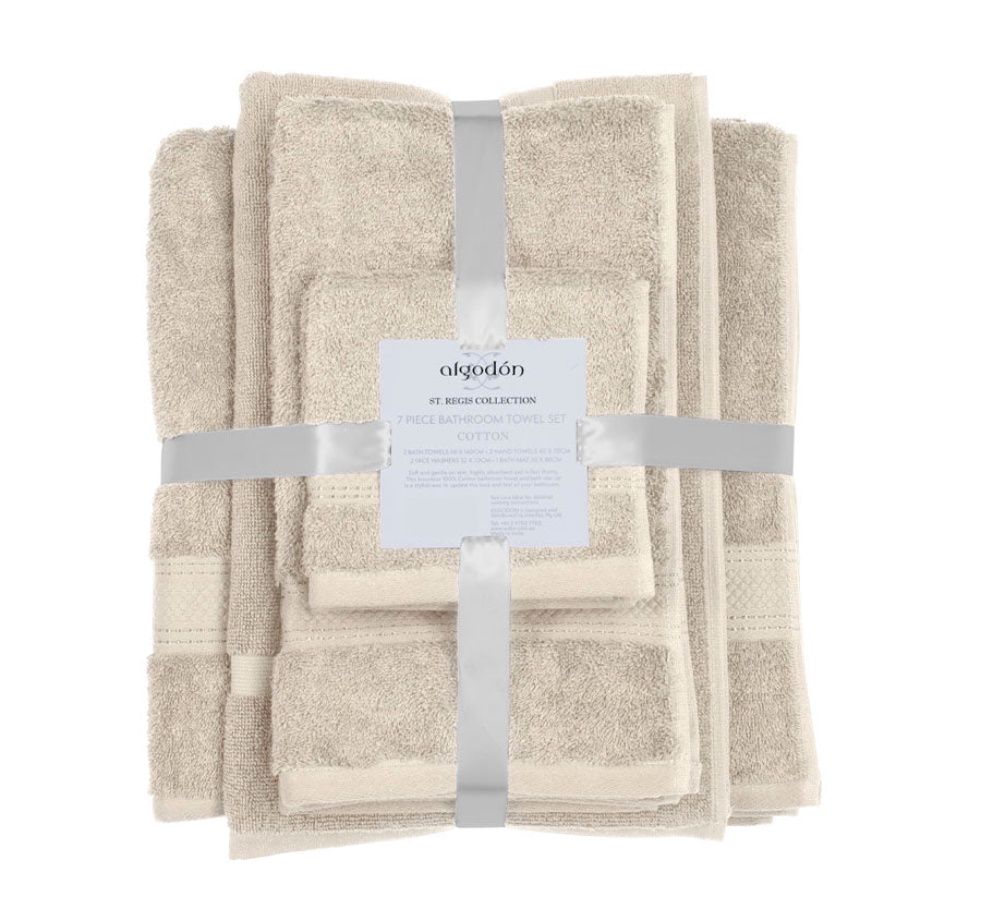 St Regis 7 Piece 600GSM Cotton Towel Set Stone