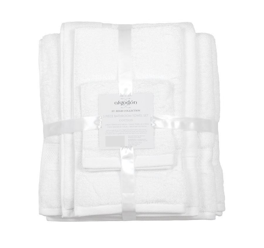St Regis 5 Piece 600GSM Cotton Towel Set White