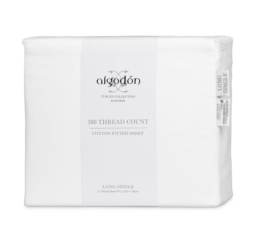 Tuscan Collection Cotton Percale Mega Long Single Bed Fitted Sheet White