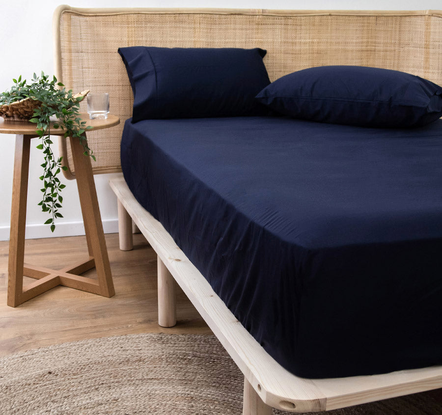 Bamboo Eco 400THC Cotton Mega Fitted Sheet Range Navy Manchester