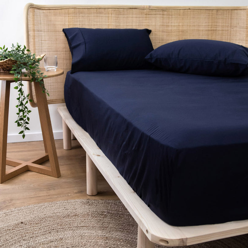 Bamboo Eco 400THC Cotton Mega Fitted Sheet Range Navy Manchester Warehouse
