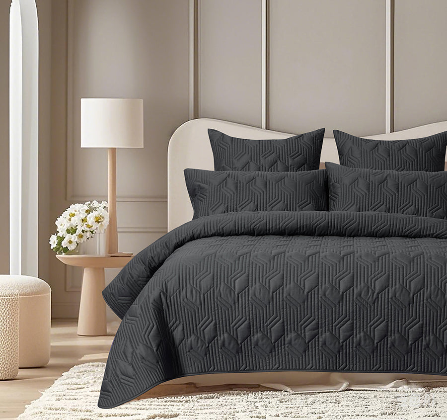 Bamboo Eco 400THC Cotton Coverlet Set Range Charcoal