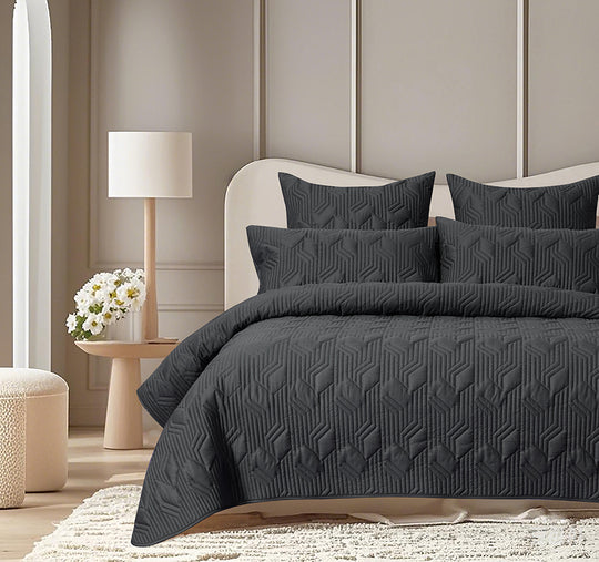 Bamboo Azure 400THC Cotton Coverlet Set Range Charcoal