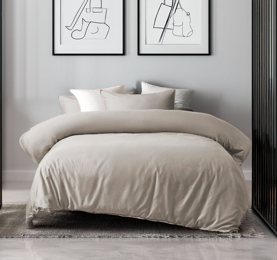 Bamboo Eco 400THC Cotton Quilt Cover Set Range Stone