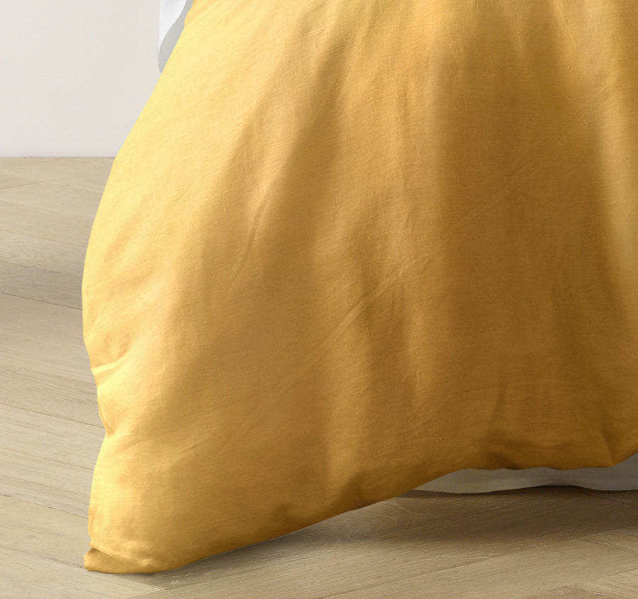 Stonewashed French Linen Quilt Cover Set Range Ochre