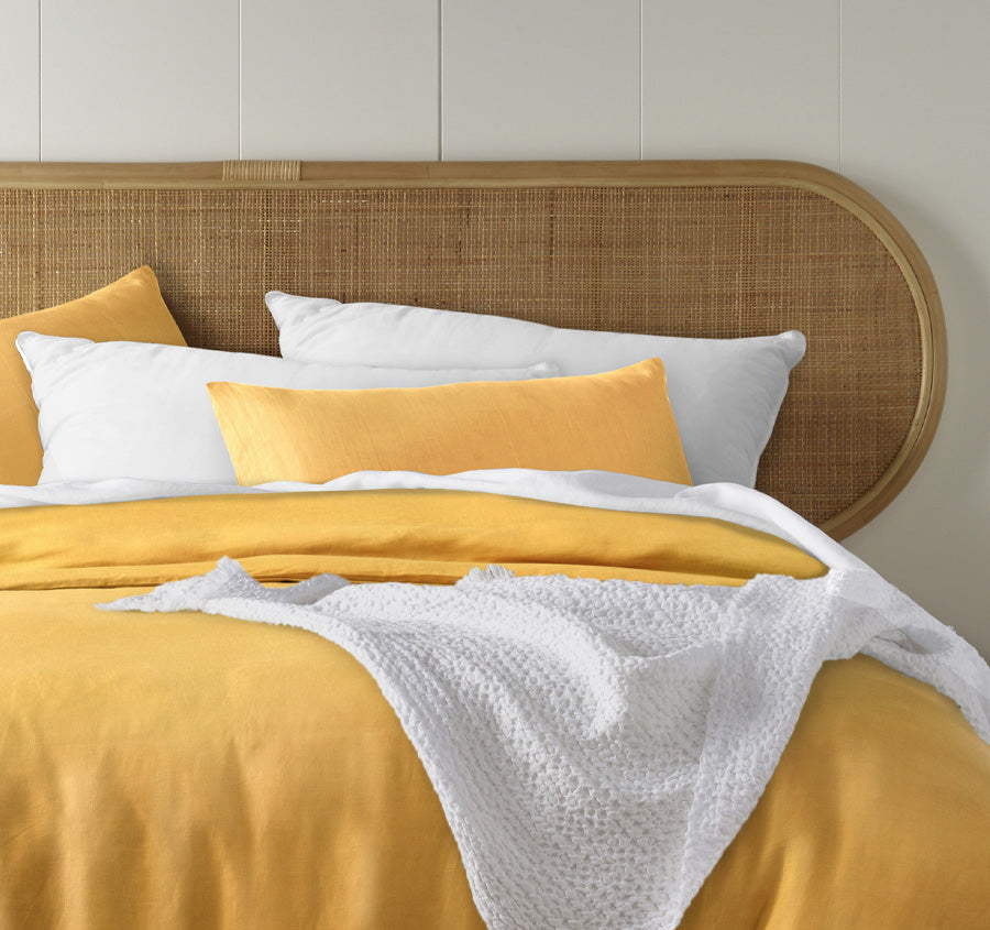 Stonewashed French Linen Quilt Cover Set Range Ochre