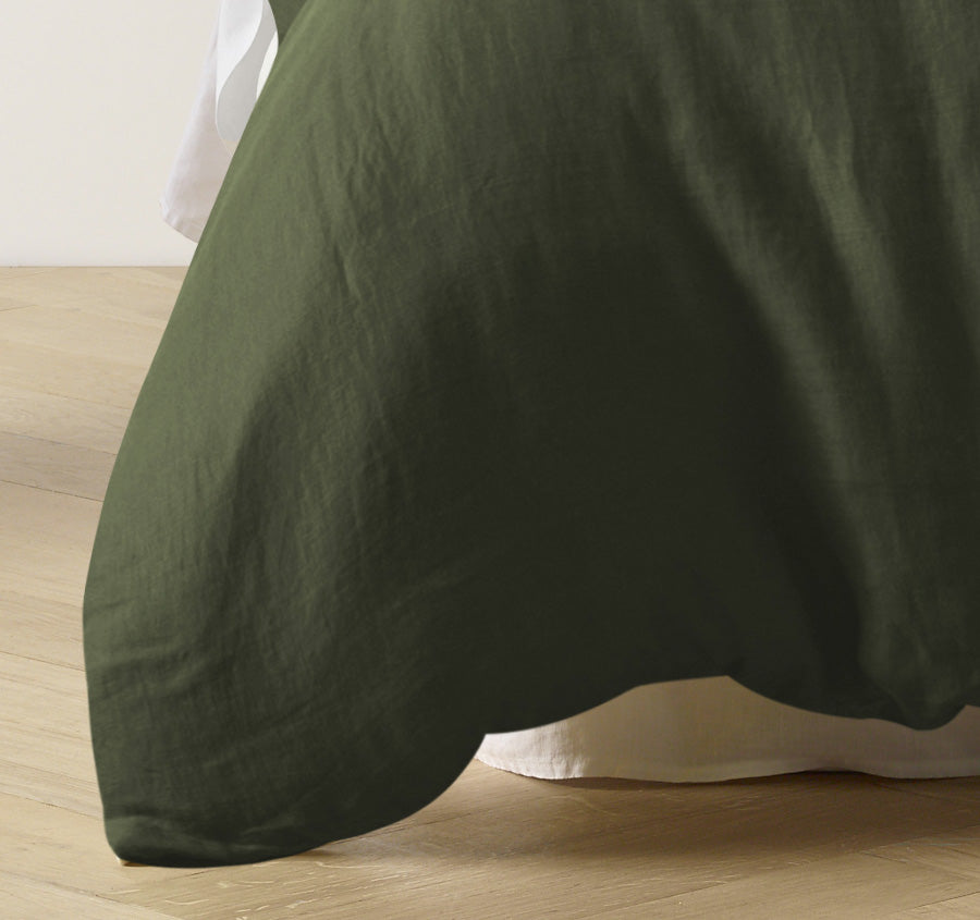 Stonewashed French Linen Quilt Cover Set Range Olive